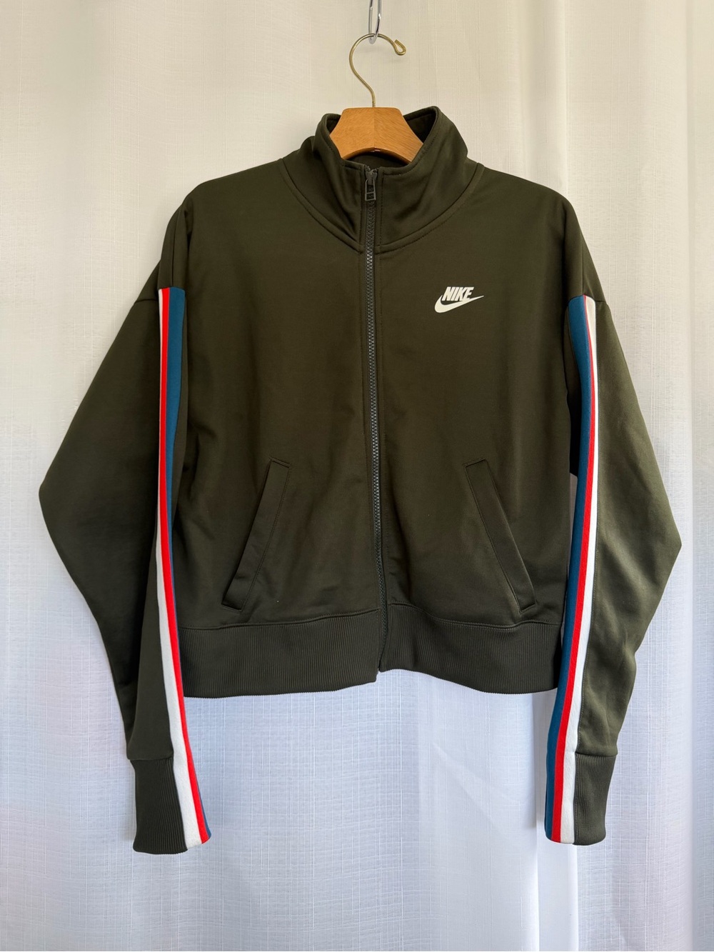 Nike Olive Green Track Jacket Full Zip Stripe Sleeve Size M